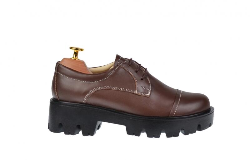 Rovi Design Pantofi dama casual din piele naturala, platforme inalte, Maro  - P11M (Pantof dama) - Preturi