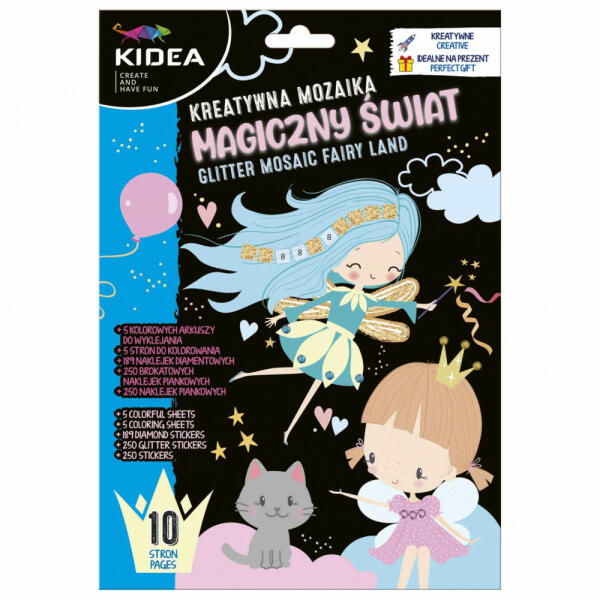 Kidea mozaikkép készítő szett színezhető lapokkal, 5 lap, tündérek (DFM-KMOMSKA)