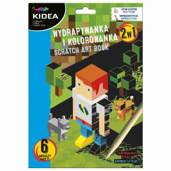 Kidea képkarcoló és színezhető lapok, 6 lapos, Minecraft mintás (DFM-WKAKA)