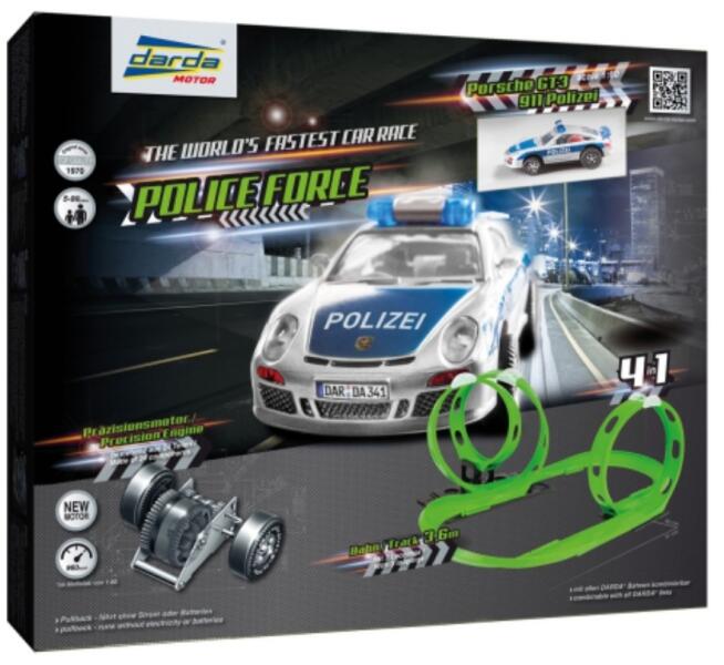 Darda: Police Force 4 az 1-ben pályaszett - Porsche 911 GT3 hátrahúzható rendőrautóval (50254)