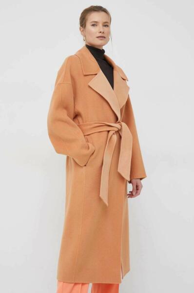 Calvin Klein Вълнено палто Calvin Klein в оранжево с преходна изолация с  уголемена кройка (K20K205006.PPYX) цени и магазини, евтини оферти Дамски  палта