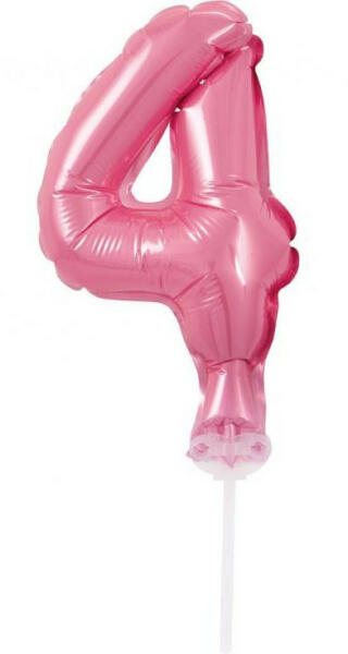 Pink, Rózsaszín 4-es szám fólia lufi tortára 13 cm (MLG113587)