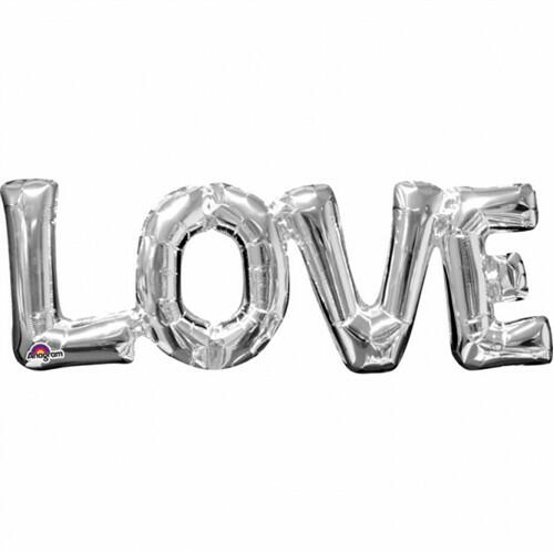 Fólia lufi - LOVE ezüst felirat, csak levegővel tölthető, 63x22cm, 07-3310101 (LUFI481048)