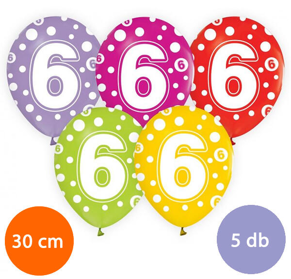 Lufi, évszámos pöttyös (6) 5 db/csomag/vegyes színekben