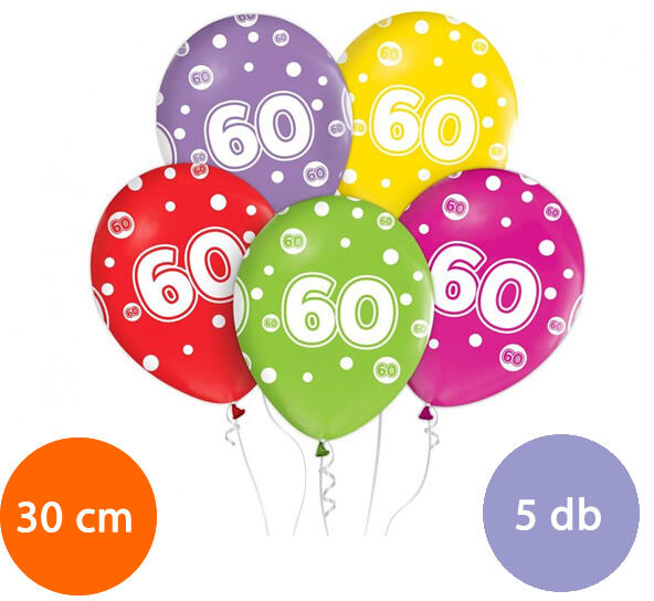 Lufi, évszámos pöttyös (60) 5 db/csomag/vegyes színekben