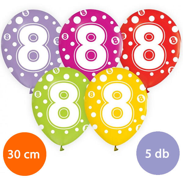 Lufi, évszámos pöttyös (8) 5 db/csomag/vegyes színekben
