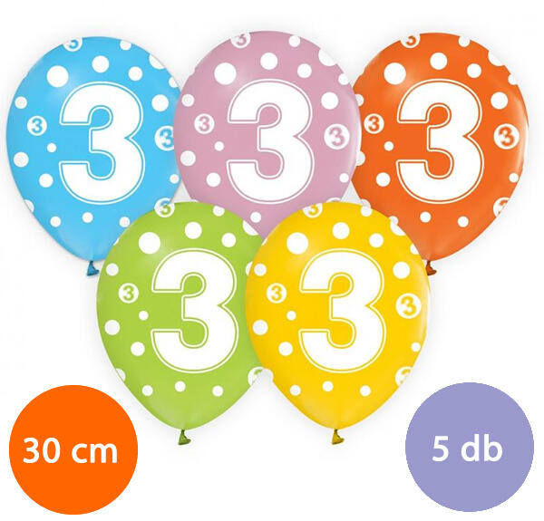 Lufi, évszámos pöttyös (3) 5 db/csomag/vegyes színekben