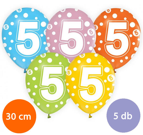 Lufi, évszámos pöttyös (5) 5 db/csomag/vegyes színekben