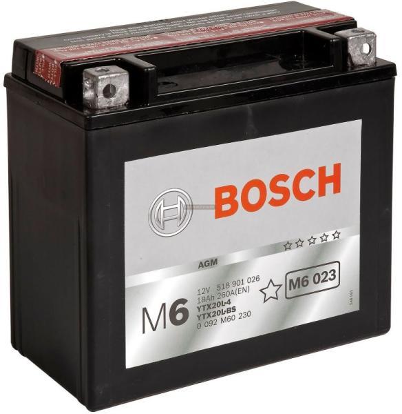 Bosch M6 AGM 12V 18Ah right+ YTX20L-BS 0092M60230 Акумулатор за мотор,  най-евтина оферта от 120,00 лв