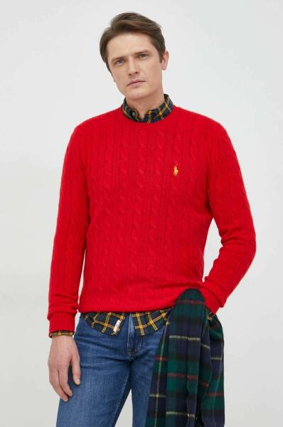 Ralph Lauren pulover de lana barbati, culoarea rosu, light PPYX-SWM01S_33X (Pulover  barbati) - Preturi