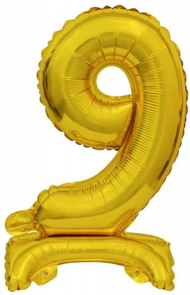 Gold, Arany mini 9-es szám fólia lufi talppal 38 cm (DPA9910077) - kidsfashion