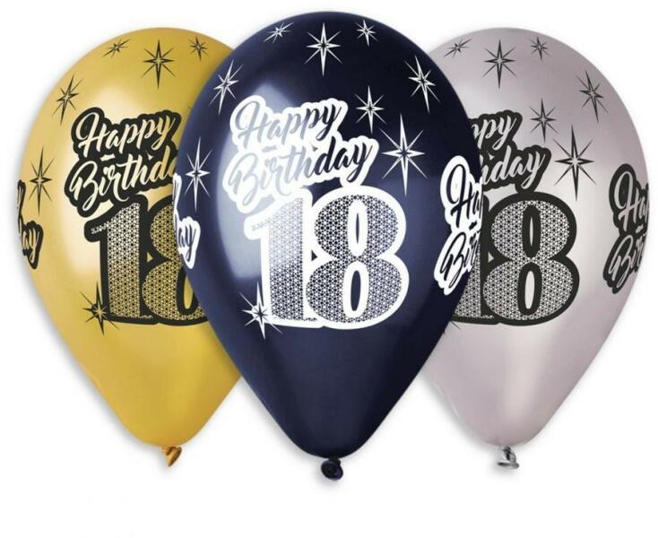 Happy Birthday 18 Metallic léggömb, lufi 6 db-os 12 inch (30 cm) (MLG316261) - kidsfashion