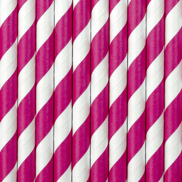 Szívószál magenta-fehér csíkos 19, 5 cm, 10 db/csomag