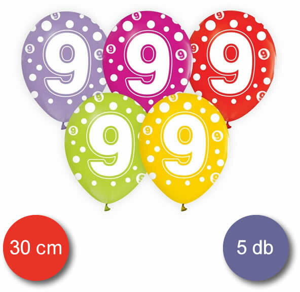 Lufi, évszámos pöttyös (9) 5 db/csomag/vegyes színekben