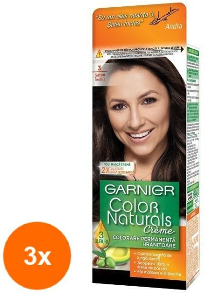 Garnier Color Naturals Set 3 x Vopsea de Par Permanenta cu Amoniac Garnier  Color Naturals 3 Saten Inchis, 110 ml (Vopsea de par) - Preturi