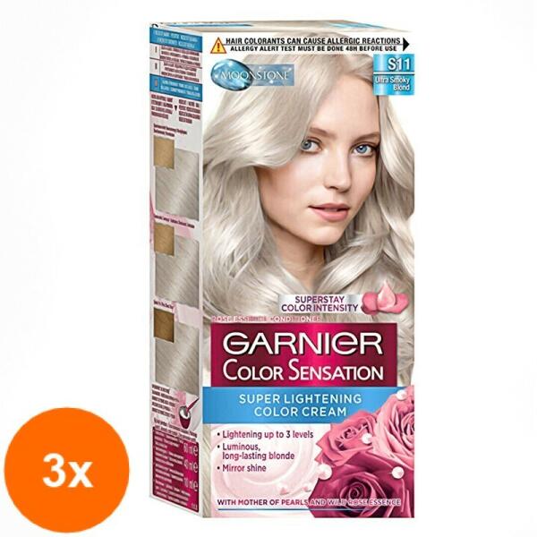 Garnier Color Sensation Set 3 x Vopsea de Par Permanenta cu Amoniac Garnier  Color Sensation S11 Ultra Smoky Blond, 110 ml (ROC-3XLRMCSE0050) (Vopsea de  par) - Preturi
