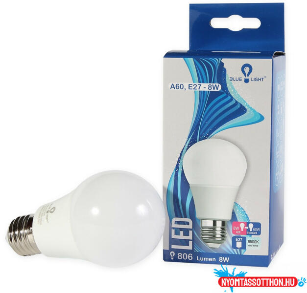 Led 8W A60, E27 806 lm 6500k Led izzó Blue Light (LEDBL853) - nyomtassotthon