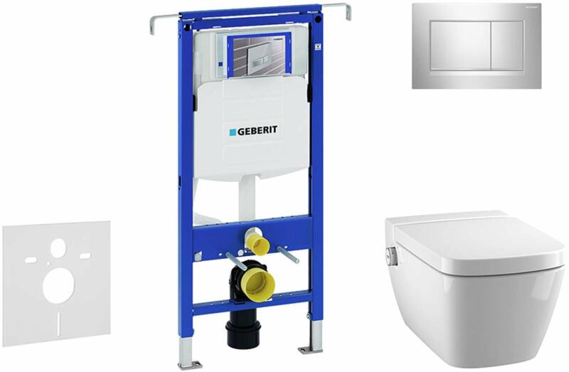Geberit Duofix - Modul pentru WC suspendat cu clapetă Sigma30, crom  lucios/crom mat + Tece One - toaletă cu funcție bideu și capac, Rimless,  SoftClose 111.355. 00.5 NT6 (111.355.00.5 NT6) (Set WC) - Preturi