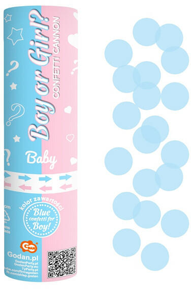 Konfetti ágyú, 15cm-es, Boy or Girl, kék kerek konfettit kilövő (LUFI657440)