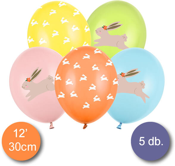 Húsvéti nyuszis latex léggömb, 30cm, 5 db/cs