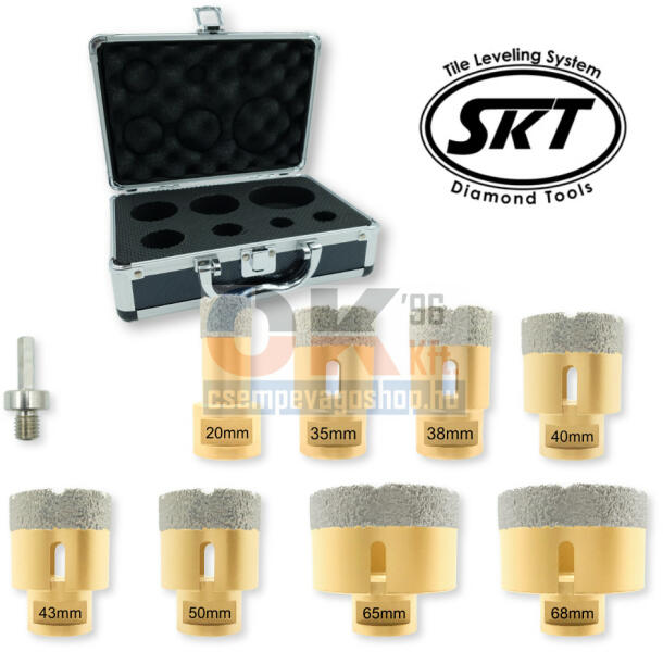 Vásárlás: SKT Diamond-Tools SKT PRO gyémánt lyukfúró készlet  sarokcsiszolóra 20-35-38-40-43-50-65-68 mm +koffer (skt226010b)  (skt226010b) Körkivágó árak összehasonlítása, SKT PRO gyémánt lyukfúró  készlet sarokcsiszolóra 20 35 38 40 43 50 65 68 mm ...