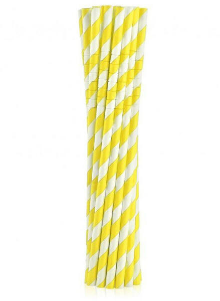 Yellow Stripes, Sárga rugalmas papír szívószál 12 db-os (MLG126792) - kidsfashion