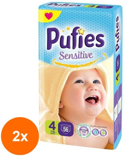 pufies Set 2 x 56 Scutece Pufies Sensitive 4 Maxi, Maxi Pack  (ROC-2xFIMPFSC101) (Scutec) - Preturi