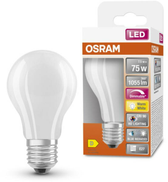 E27 LED SStar+ 7, 5W 1055lm 2700K melegfehér, szabályozható 300° opál - 75W izzó helyett (4058075602618)