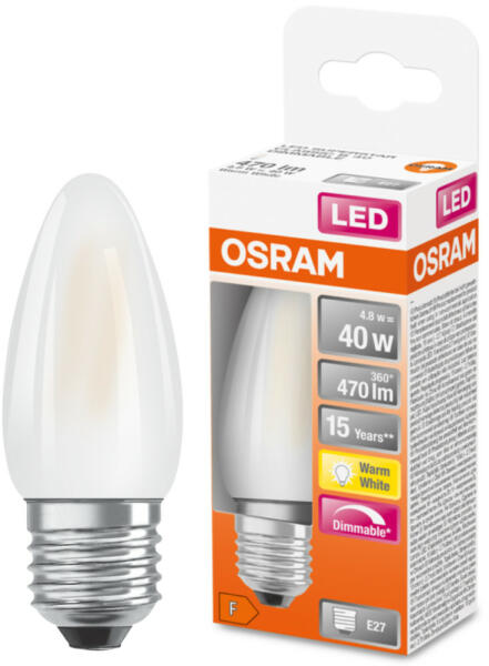 Vásárlás: OSRAM E27 LED SStar gyertya 4, 8W 470lm 2700K melegfehér,  szabályozható 300° opál - 40W izzó helyett (4058075435025) LED izzó árak  összehasonlítása, E 27 LED SStar gyertya 4 8 W 470