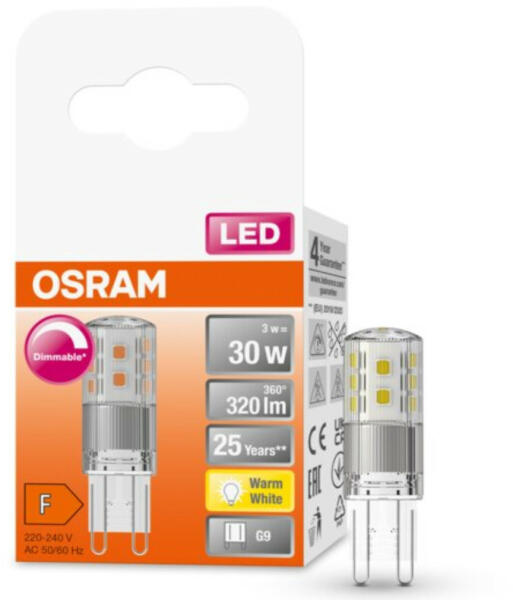 Vásárlás: OSRAM G9 LED Special 3W 320lm 2700K melegfehér, szabályozható  320° - 30W izzó helyett (4058075607286) LED izzó árak összehasonlítása, G 9  LED Special 3 W 320 lm 2700 K melegfehér szabályozható 320 30 W izzó  helyett 4058075607286 boltok