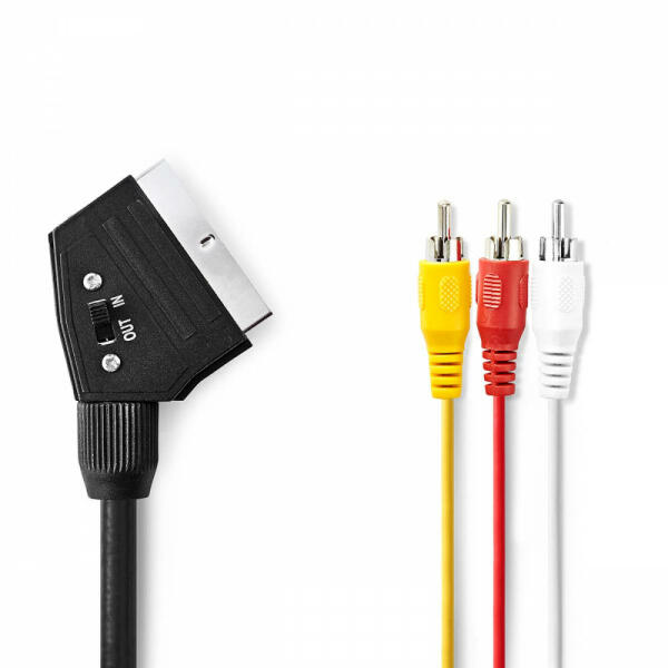 Vásárlás: Nedis SCART kábel | SCART Dugasz | 3x RCA Dugasz | Nikkelezett |  Kapcsolható | 480p | 1.00 m | Kerek | PVC | Fekete | Műanyag Zacskó  (CVGP31130BK10) Video kábel
