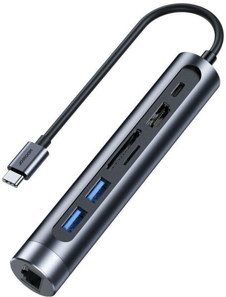 JOYROOM Multifunctional USB Hub 7in1 Type C / 2 x USB 3.0 / HDMI 4K 30Hz /  RJ-45 / SD Card Reader and Micro SD 100W 15cm gray (S-H111) - pcone (Crad  reader) - Preturi