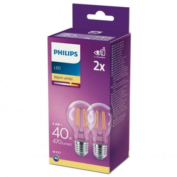 KÉSZLET 2x LED Izzó VINTAGE Philips A60 E27/4, 3W/230V 2700K P5415 (P5415)