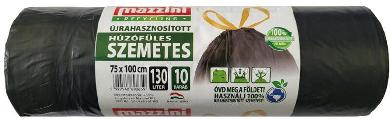 Szemeteszsák önzáró szalaggal 130 liter 75 x 100 cm 10 db/tekercs Mazzini fekete - bolt