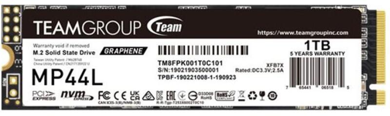内蔵型SSD TEAMGROUP MP44L 1TB NVMe SSD M.2 2280 Team Group MP44L 1TB M.2 (TM8FPK001T0C101) (Solid State Drive SSD