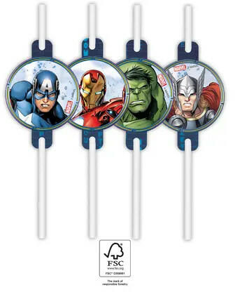 Avengers Infinity Stones, Bosszúállók papír szívószál, 4 db-os szett FSC (PNN93956)