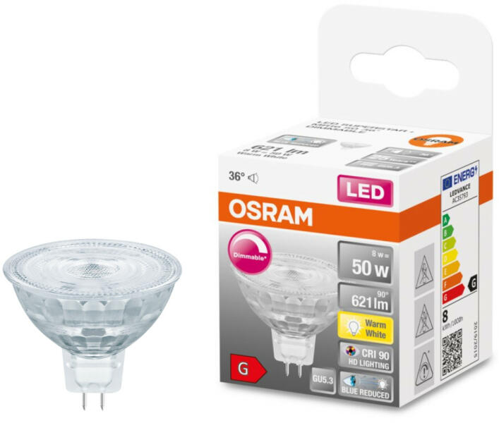 GU5, 3 12V LED SStar+ 8W 621lm 2700K melegfehér, szabályozható 36° - 50W izzó helyett (4058075613249)
