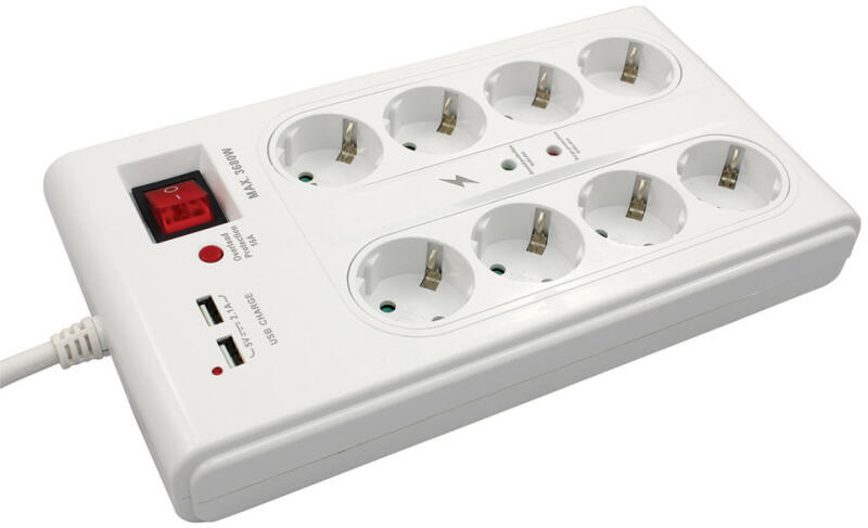 8 Plug + 2 USB 3 m Switch (380-107)