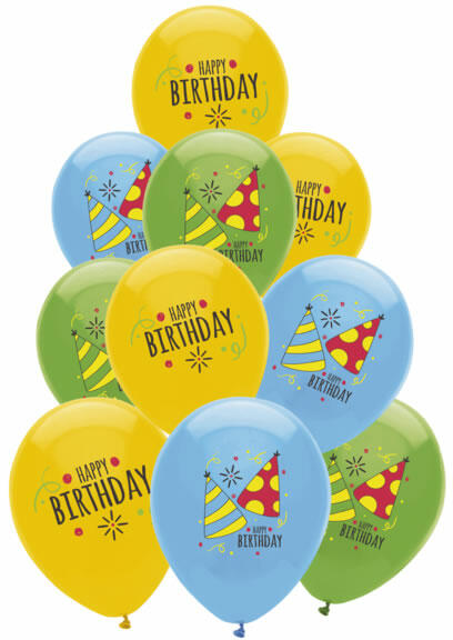 Lufi, Happy Birthday, színes, kalapos, 10 db/cs