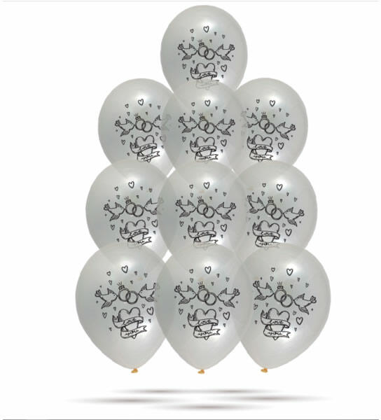 Lufi, esküvőre, átlátszó, arany mintával 30 cm 10 db/cs