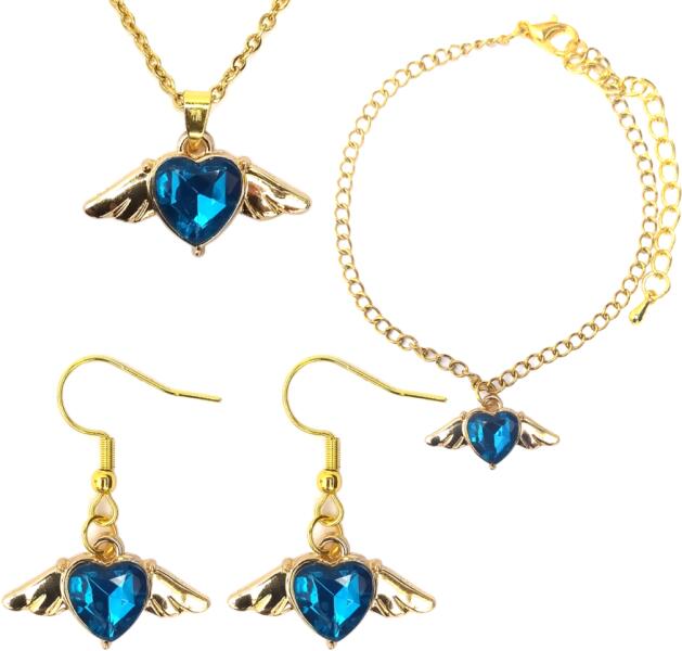 Vásárlás: Maria King Kék kristály szív angyalszárnnyal medál nyaklánc,  fülbevaló és karkötő szett (STM-329-s) Ékszer szett árak összehasonlítása, Kék  kristály szív angyalszárnnyal medál nyaklánc fülbevaló és karkötő szett STM  329 s boltok
