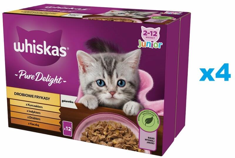 Whiskas Junior 48x85g pliculet hrana umeda pentru pisoi cu: pui, curcan,  pasare, rata in aspic (Hrana pentru pisici) - Preturi