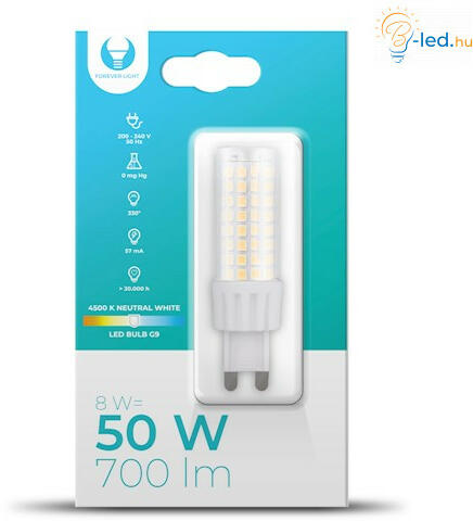 LED spotlámpa G9 8W 700lm 330° 4500K kapszula - RTV003579