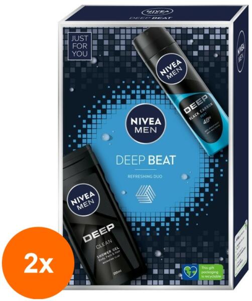 Nivea Men Set 2 x Cadou Nivea Men Deep Beat Gel de Dus, 250 ml si Deodorant  Spray Deep Black Carbon, 150 ml (Deodorant) - Preturi