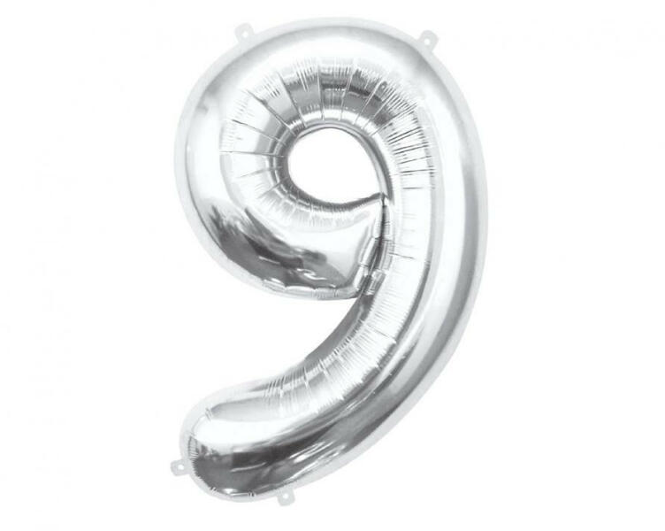 Silver, Ezüst 9-es szám fólia lufi 85 cm (MLG109573) - kidsfashion