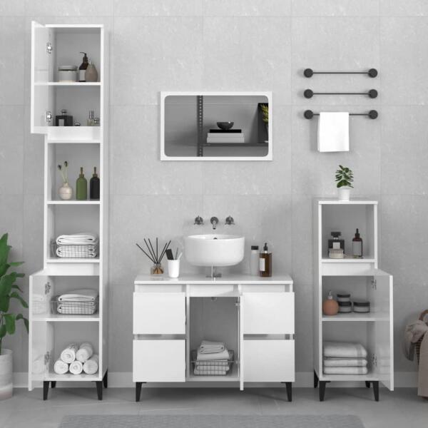 Vásárlás: vidaXL 4 részes magasfényű fehér szerelt fa fürdőszobai  bútorszett (3185646) Fürdőszoba bútor árak összehasonlítása, 4 részes  magasfényű fehér szerelt fa fürdőszobai bútorszett 3185646 boltok
