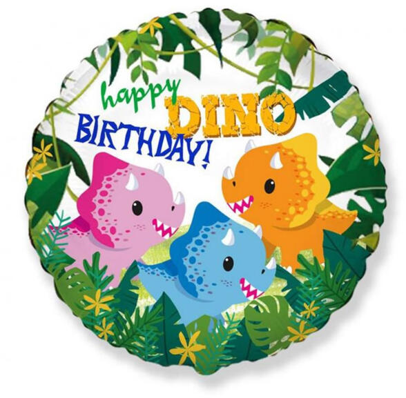Lufi, fólia, gömb, happy birthday dinók, 45 cm, csomagolatlan