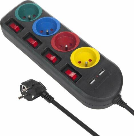 4 Plug + 2 USB 1,5 m Switch (MCE229B)