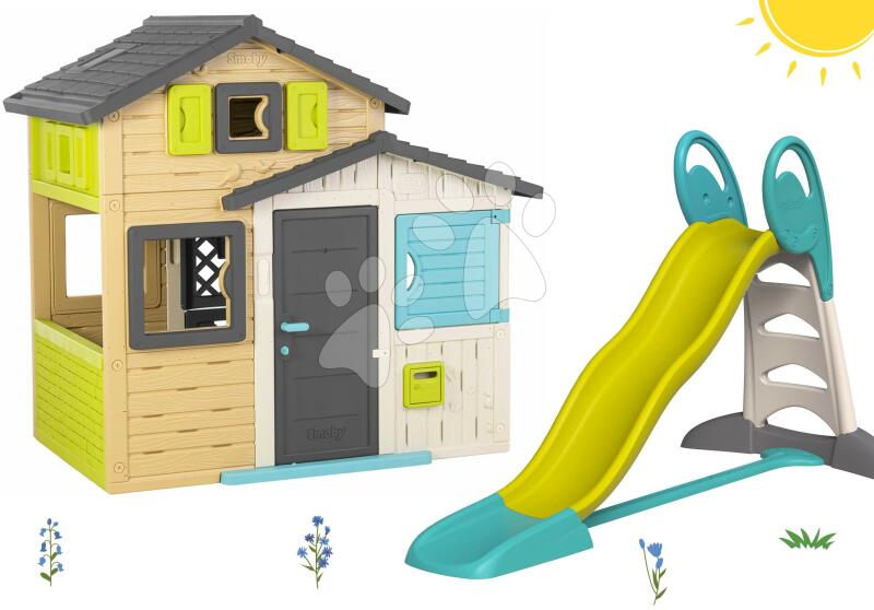 Smoby Set căsuța Prietenilor în culori elegante Friends House Evo Playhouse  Smoby extensibilă cu tobogan de 2, 3 metri XL (SM810204-2) (Spatiu de joaca  in gradina) - Preturi