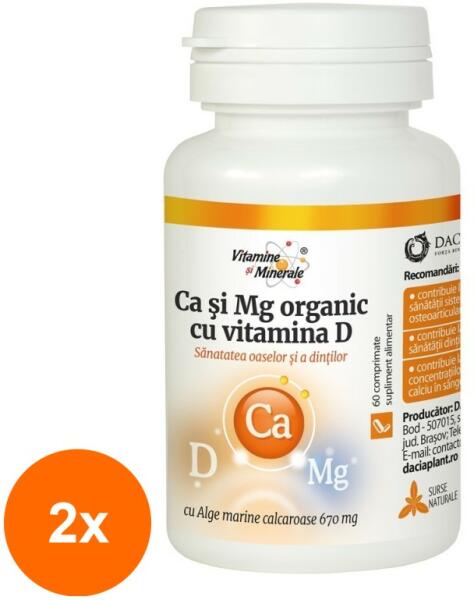 DACIA PLANT Set 2 x Calciu si Magneziu Organic cu Vitamina D, 60 Comprimate,  Dacia Plant (CAD-2xDPL-112321) (Suplimente nutritive) - Preturi